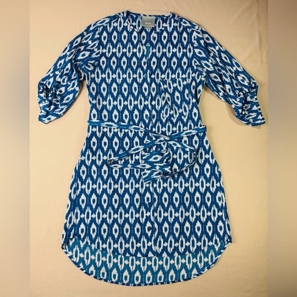Maeve Anthropologie Women’s Blue and White Geometric Print Shirt Dress Size XS